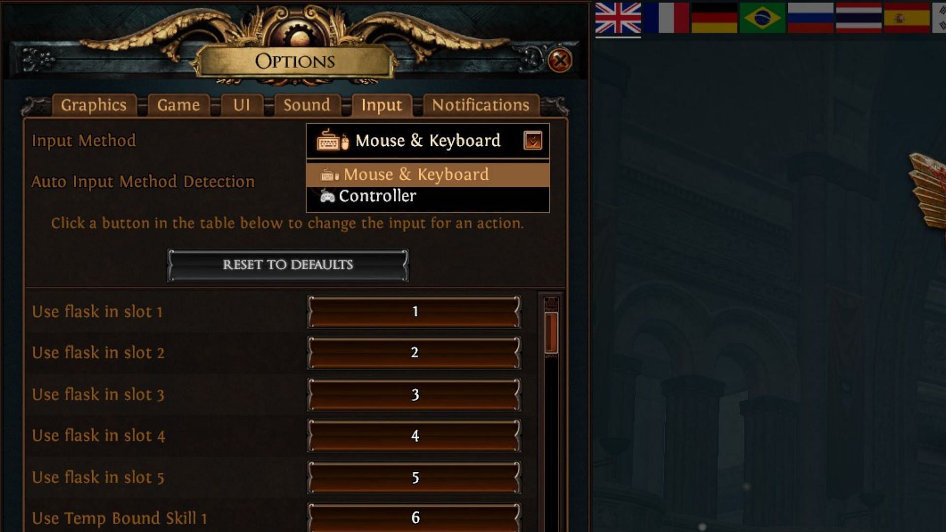 M&K still doesn't allow WASD movement option (Image via Grinding Gear Games)